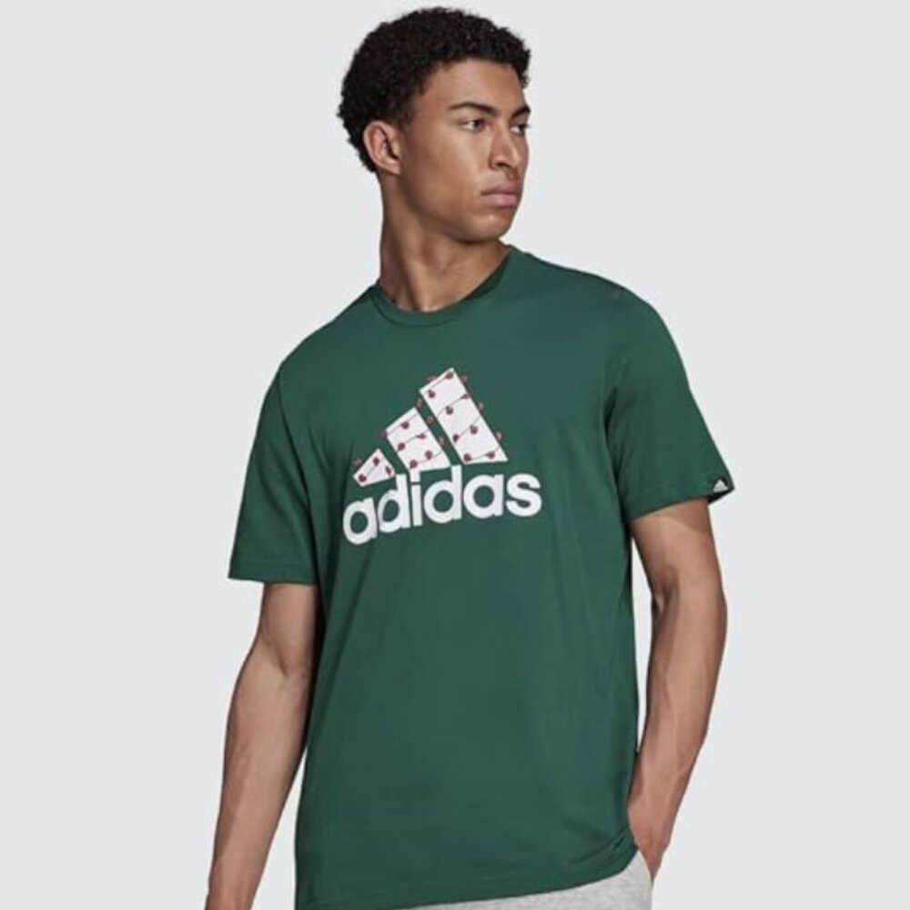 Adidas Logo Sport Ball Holiday Lights Festive Green T Shirt Men Size M